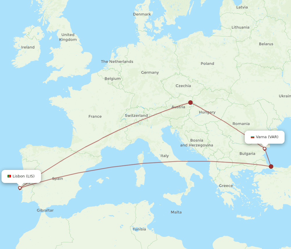 LIS to VAR flights and routes map