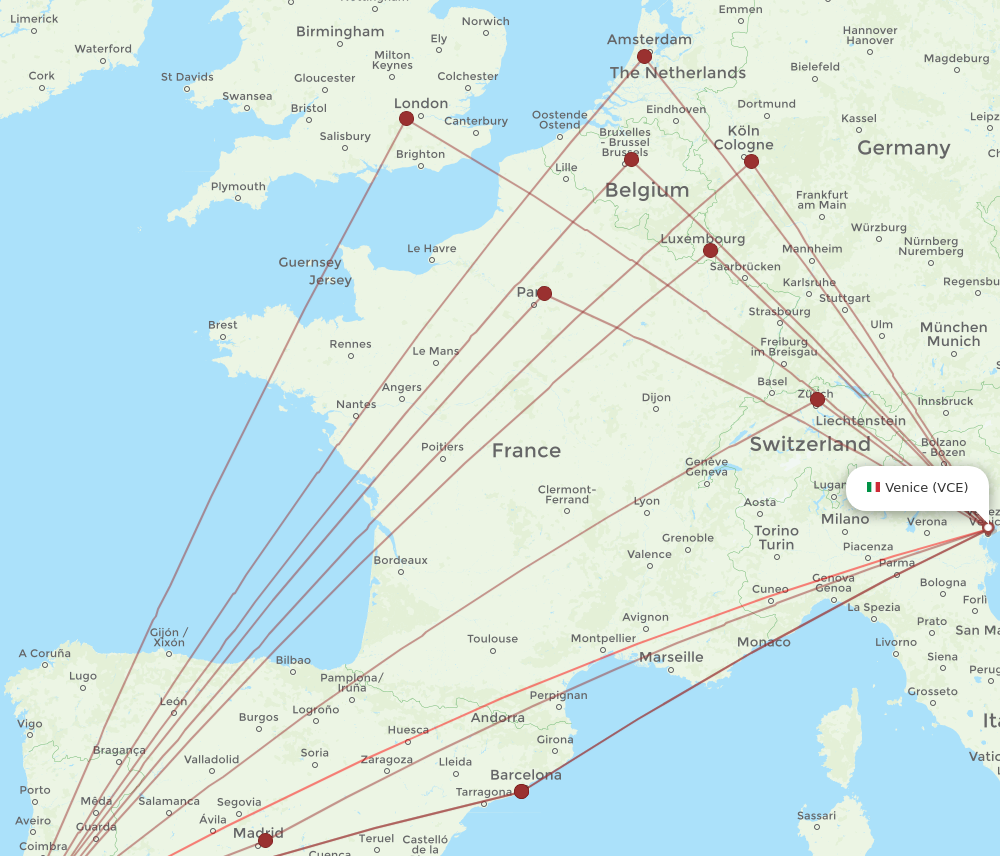 LIS to VCE flights and routes map
