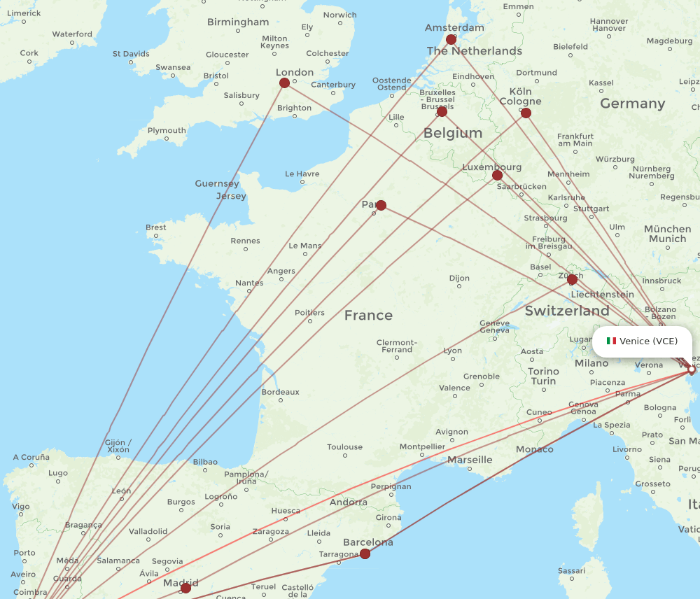 LIS-VCE flight routes