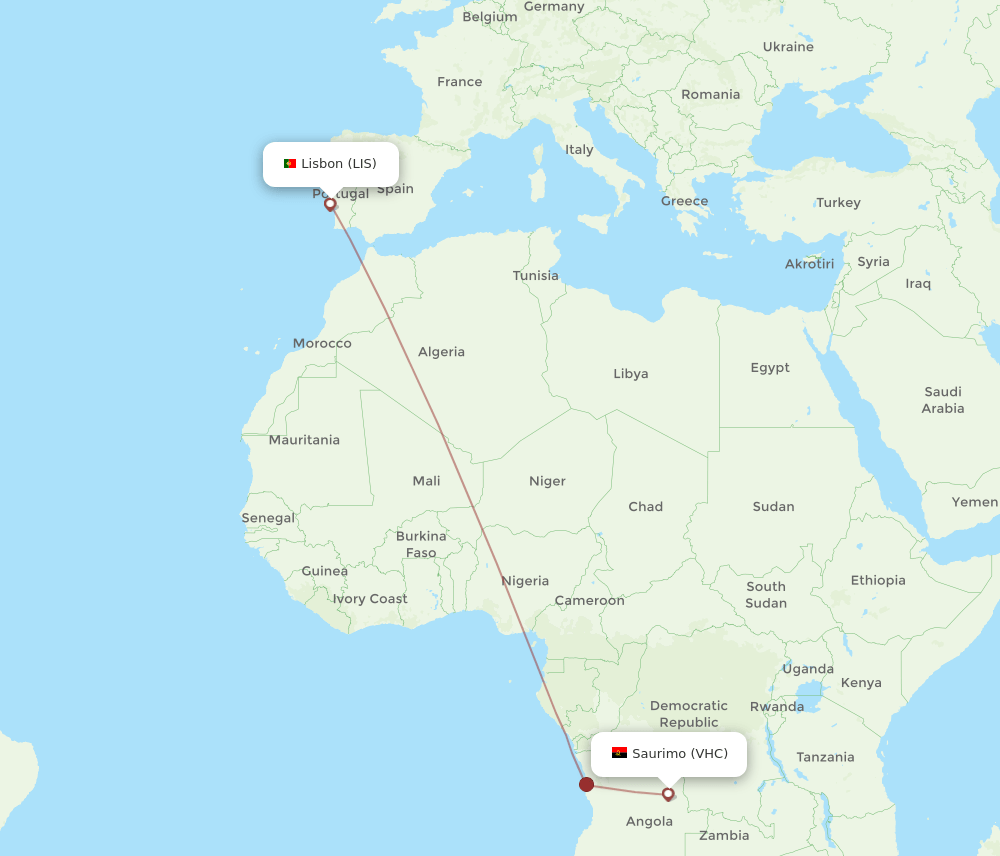 LIS to VHC flights and routes map