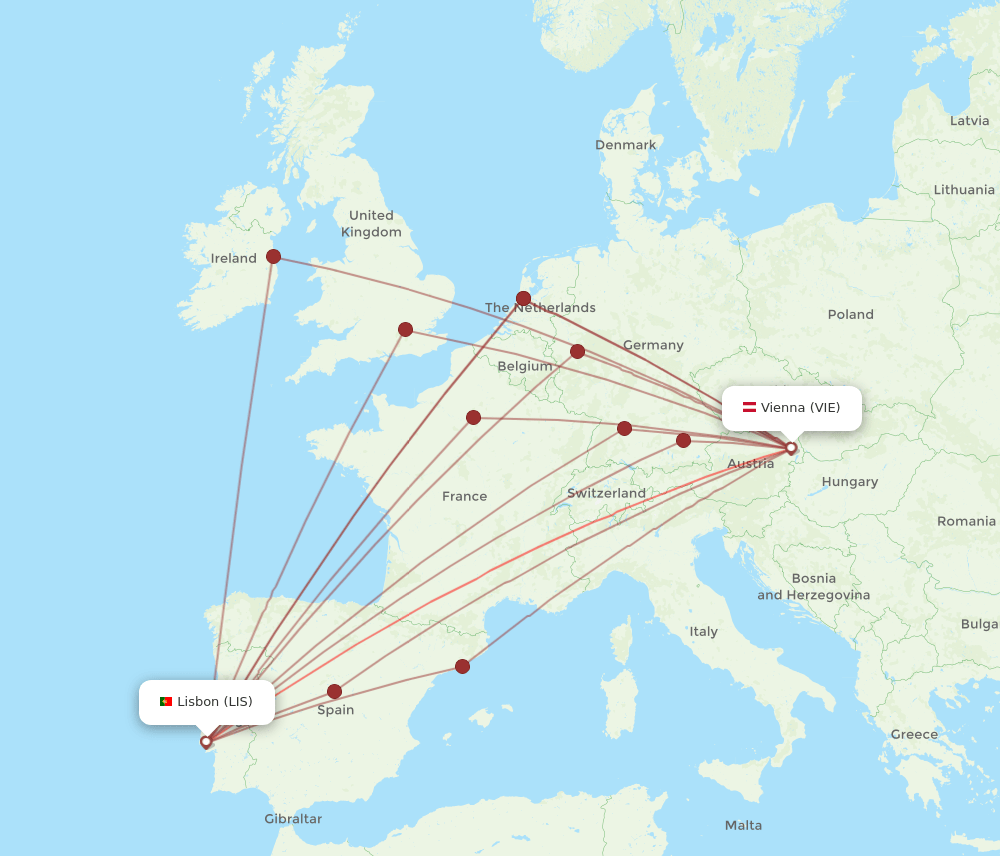 LIS-VIE flight routes