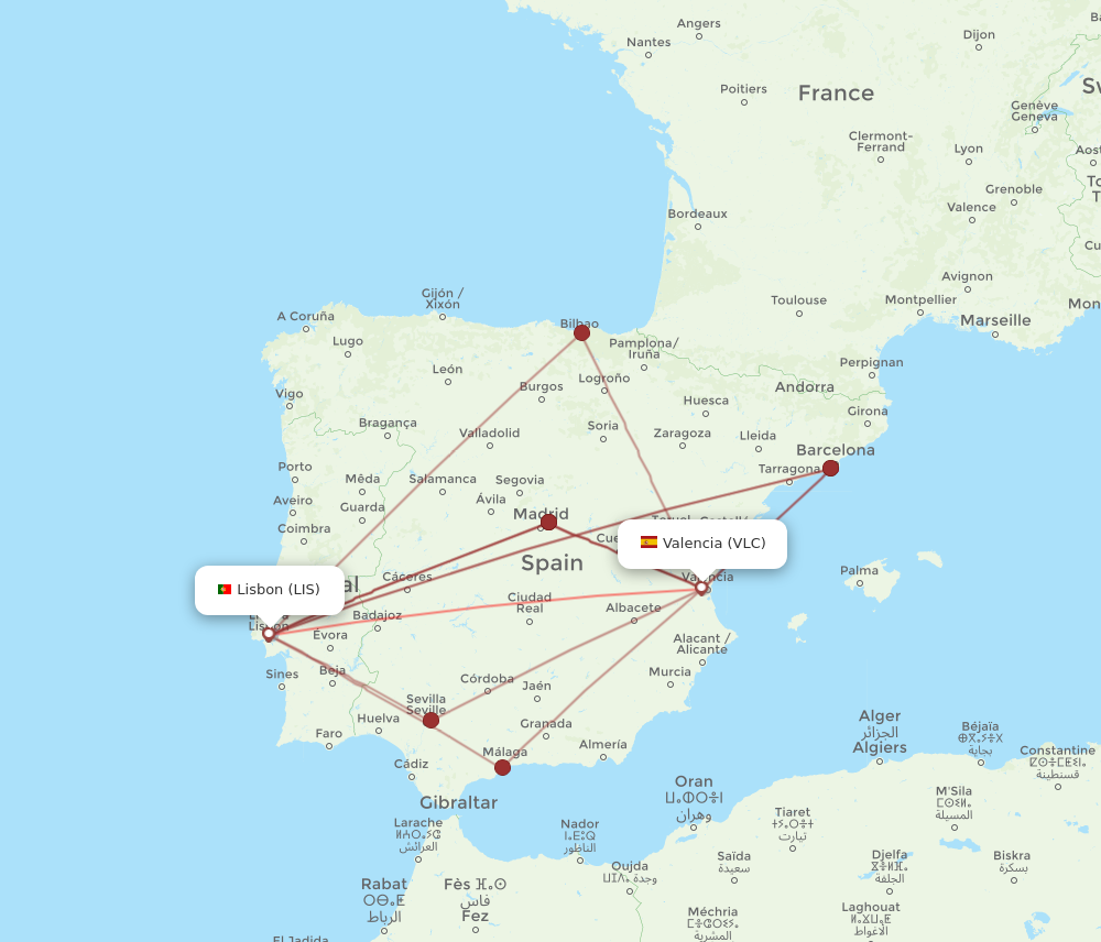 LIS to VLC flights and routes map