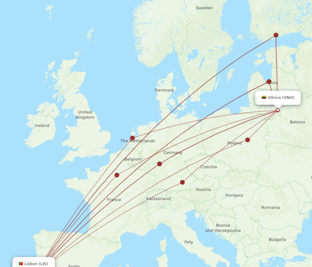 LIS-VNO flight routes
