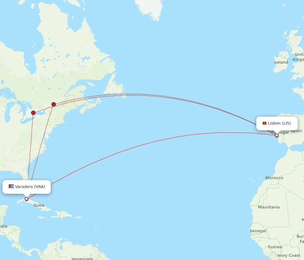 LIS-VRA flight routes