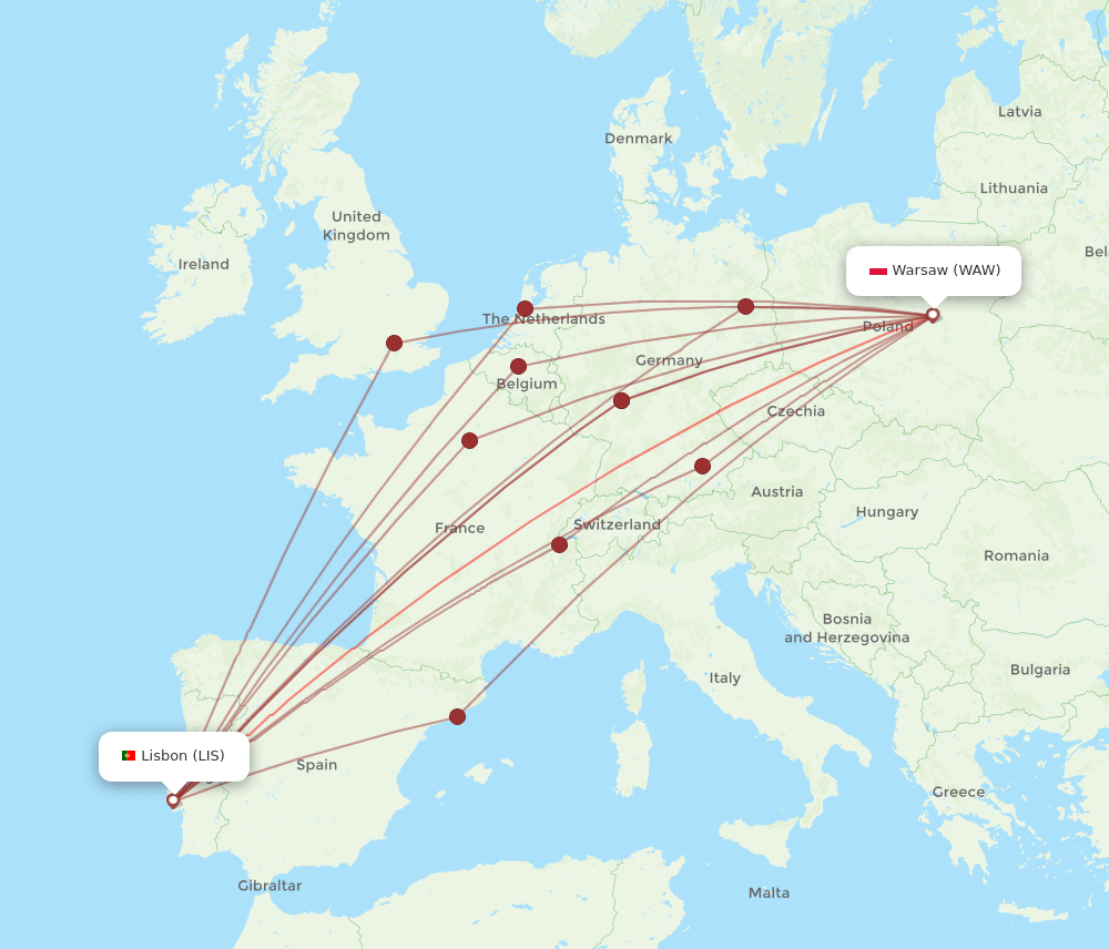 LIS-WAW flight routes