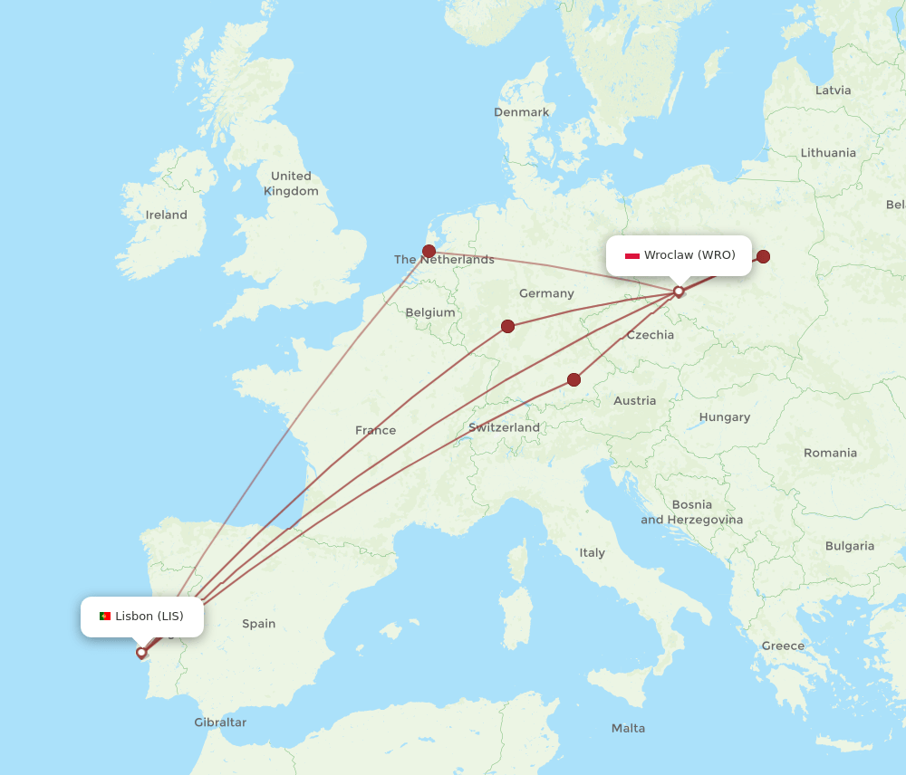 LIS-WRO flight routes