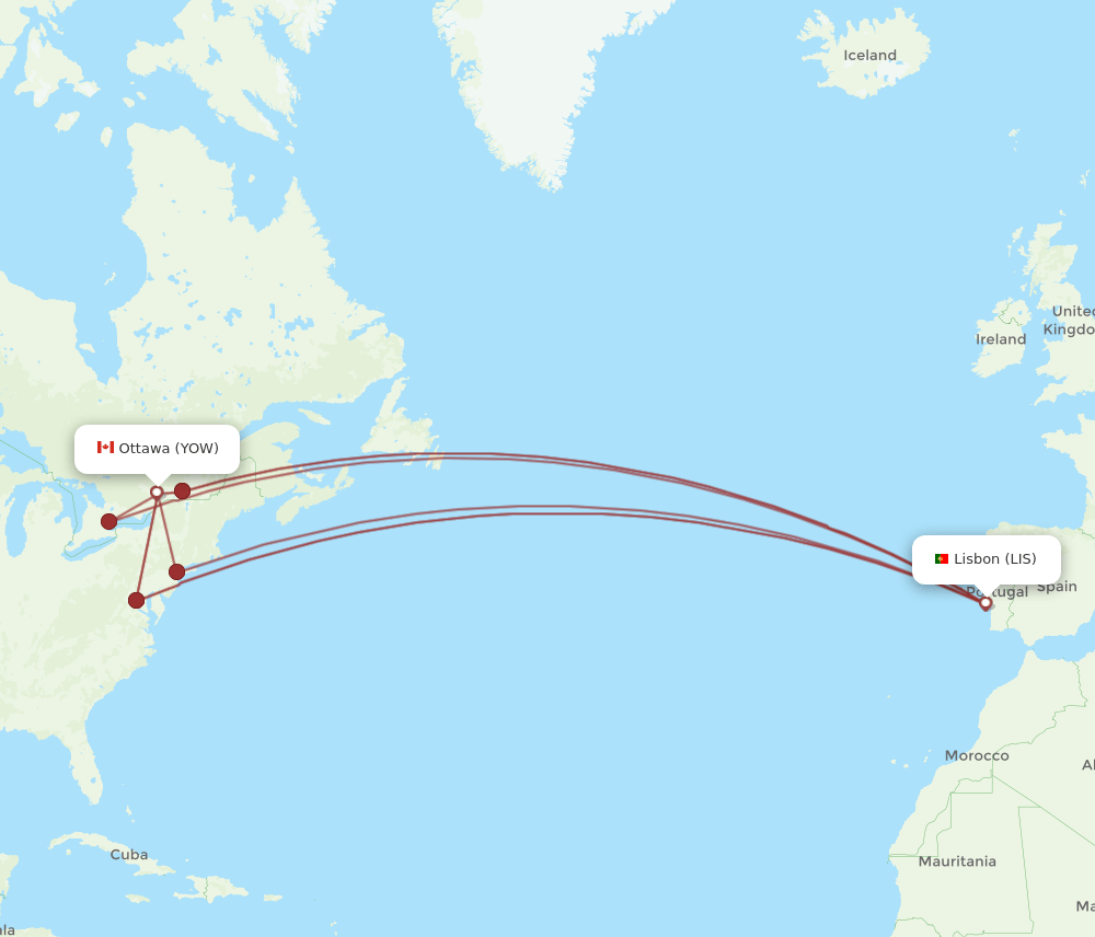 LIS-YOW flight routes