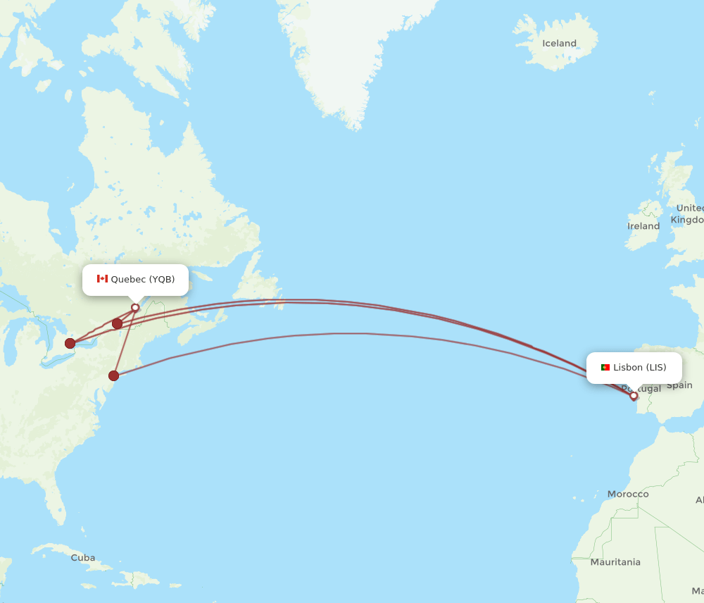 LIS-YQB flight routes