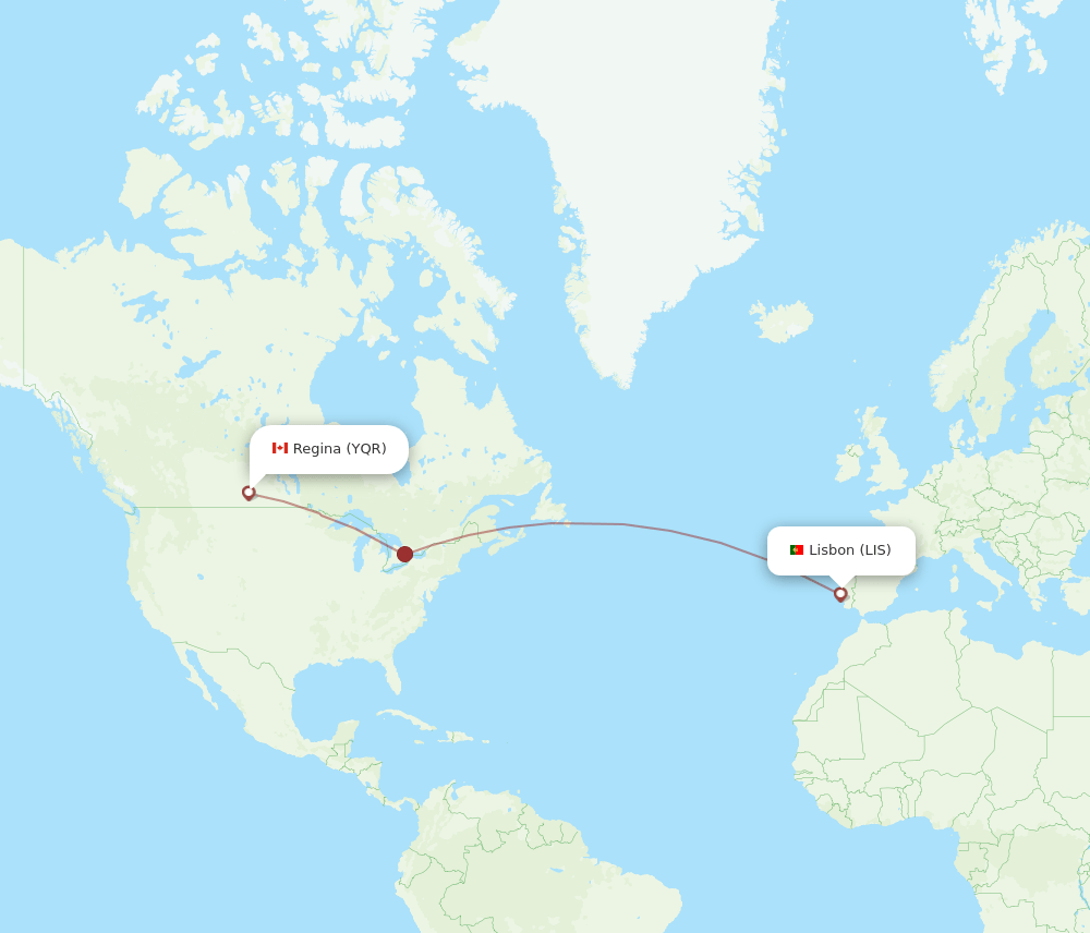 LIS-YQR flight routes