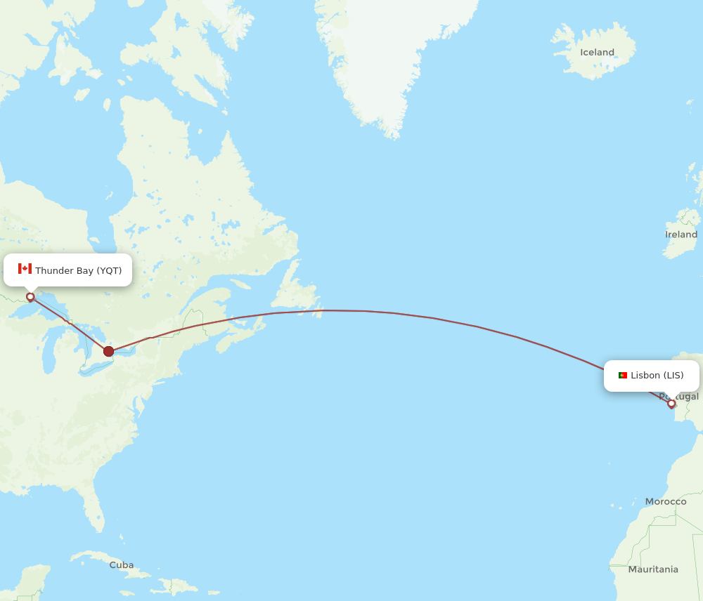LIS-YQT flight routes