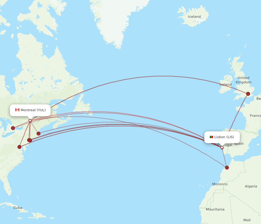 LIS-YUL flight routes