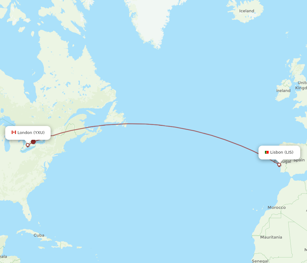 LIS-YXU flight routes