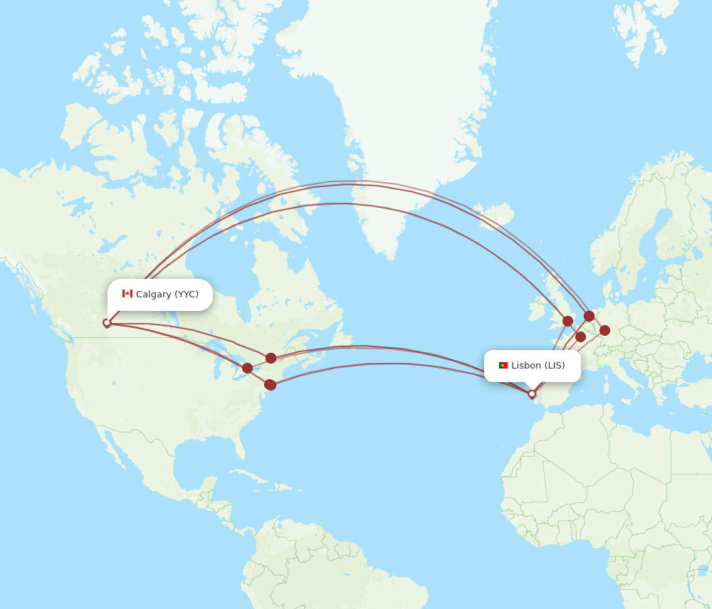 LIS-YYC flight routes