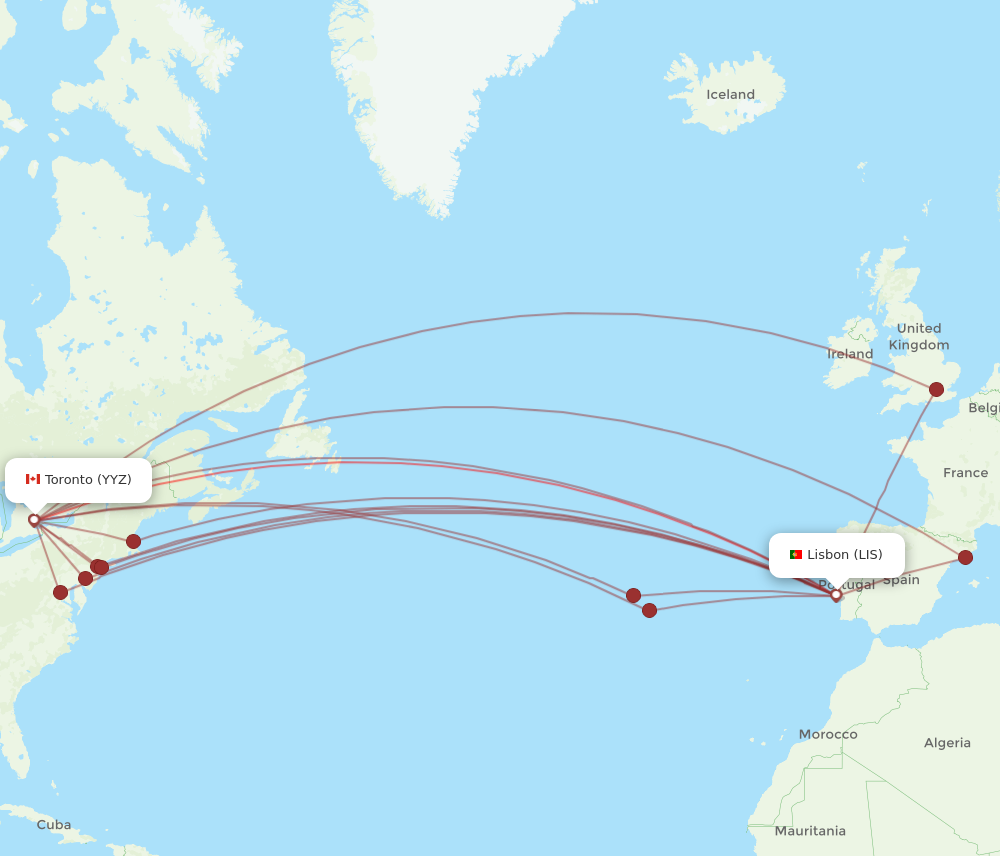 LIS to YYZ flights and routes map