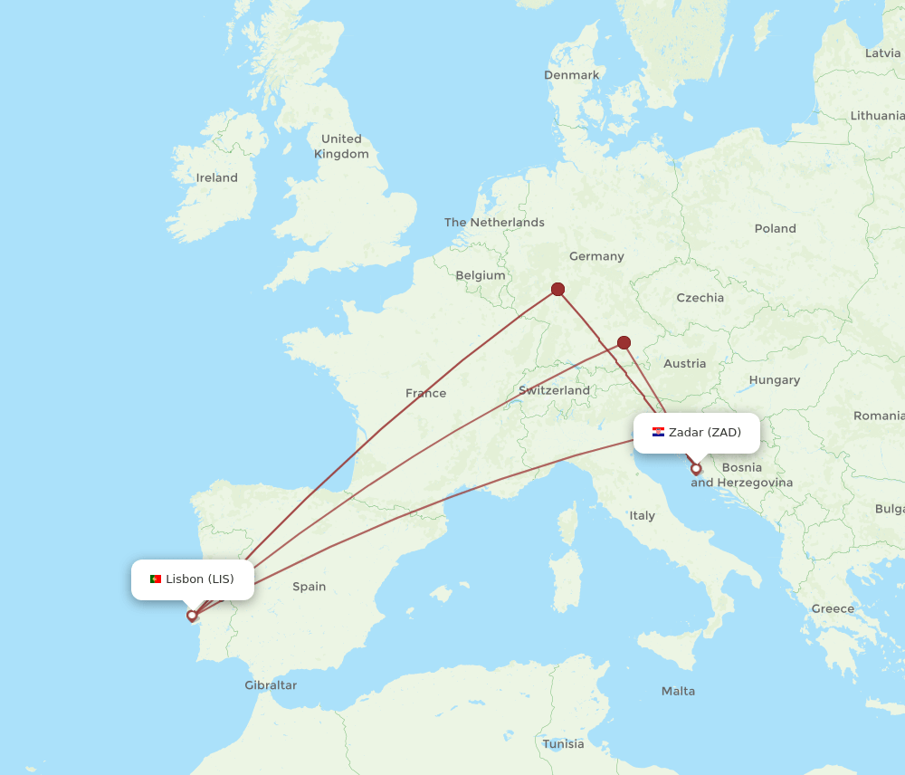 LIS-ZAD flight routes