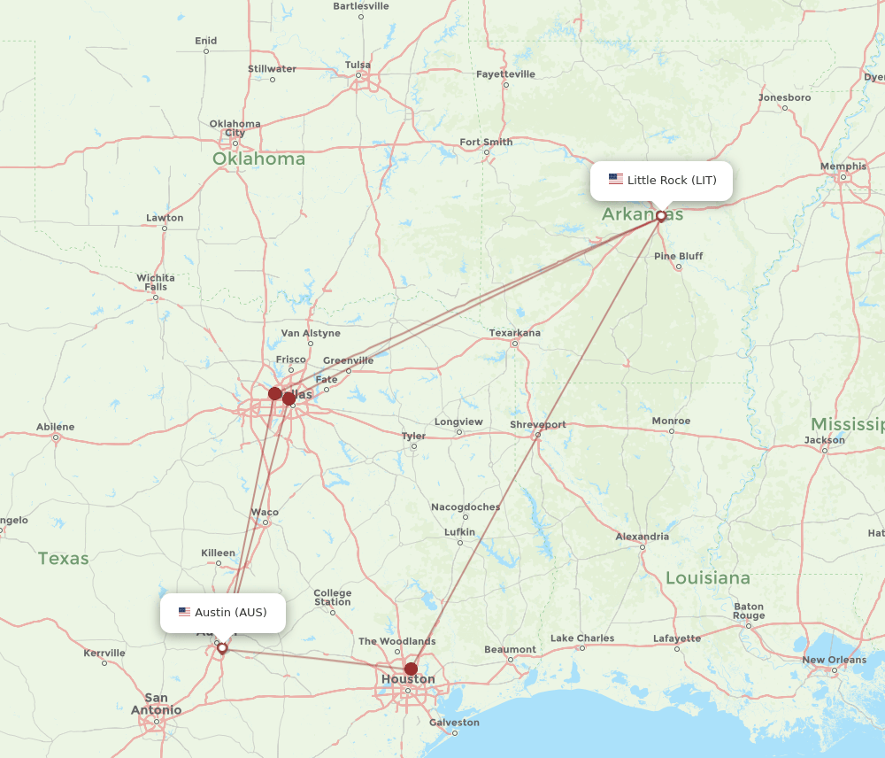 LIT-AUS flight routes