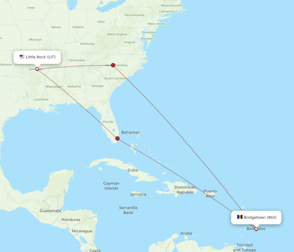 LIT-BGI flight routes