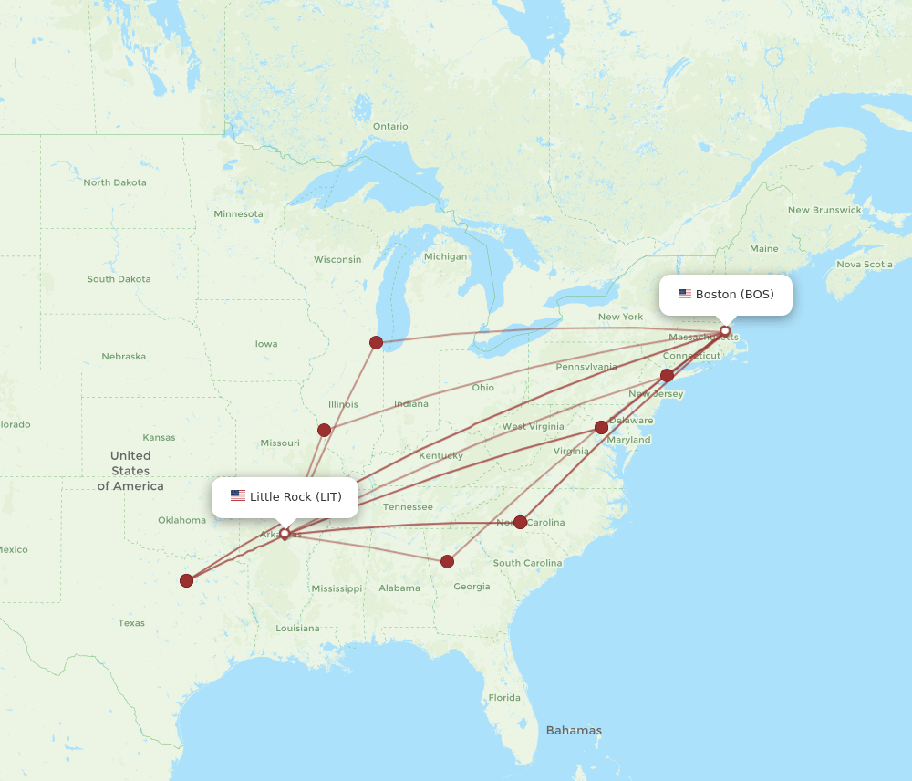 LIT to BOS flights and routes map