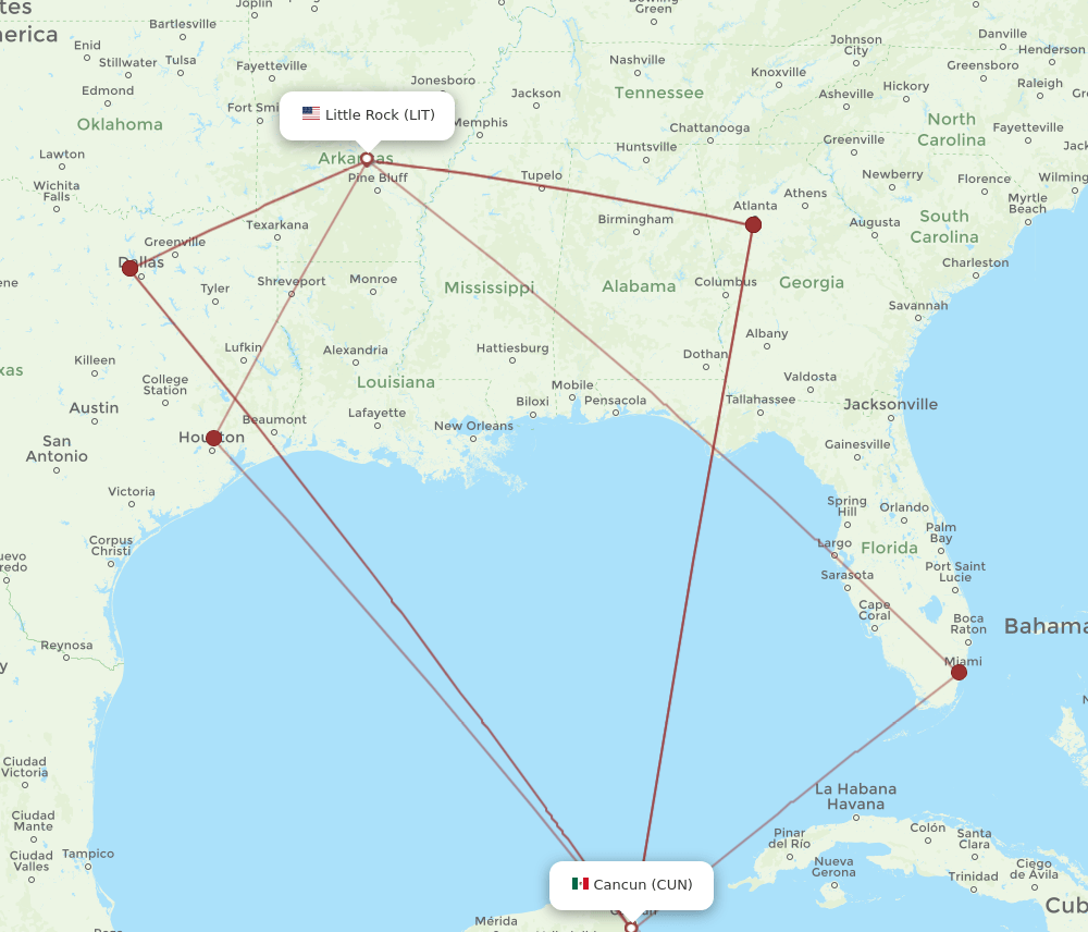 LIT-CUN flight routes