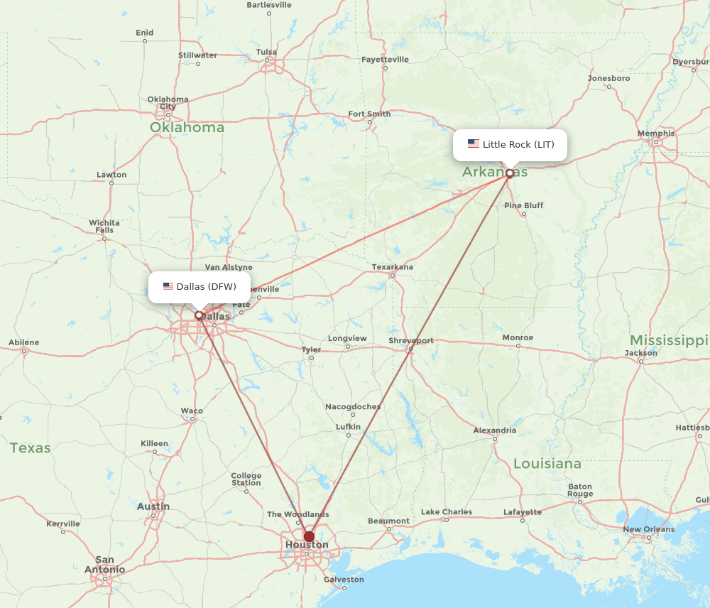 LIT-DFW flight routes