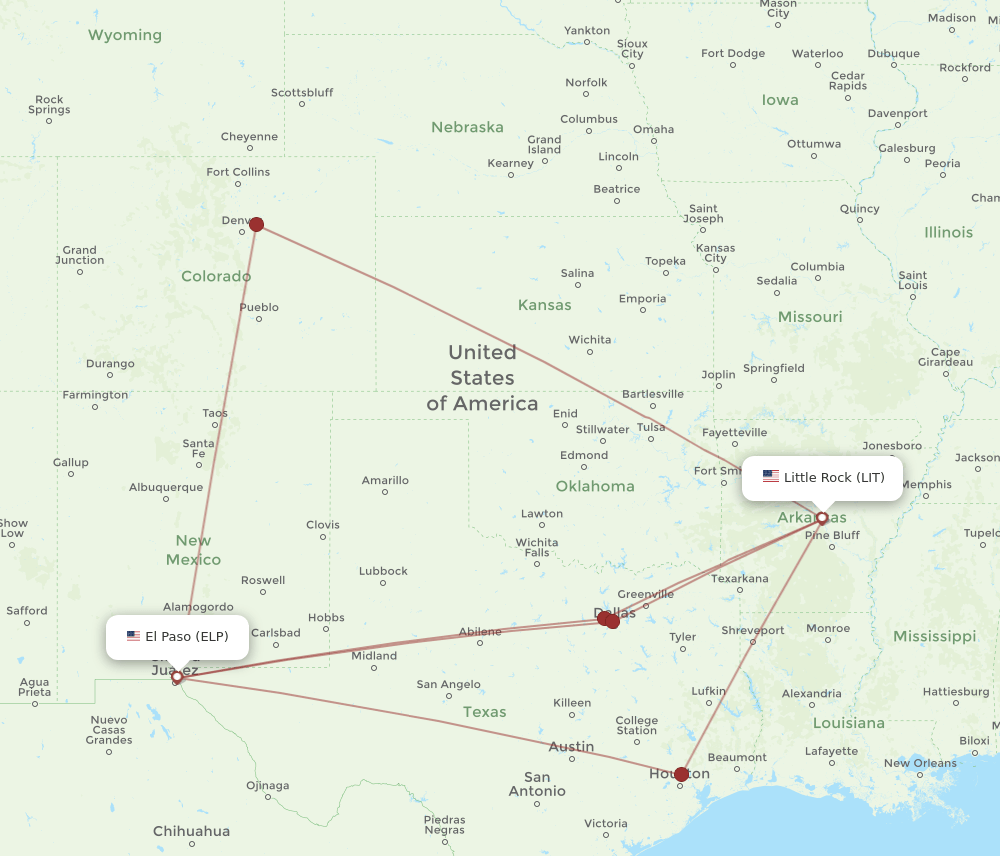 LIT-ELP flight routes