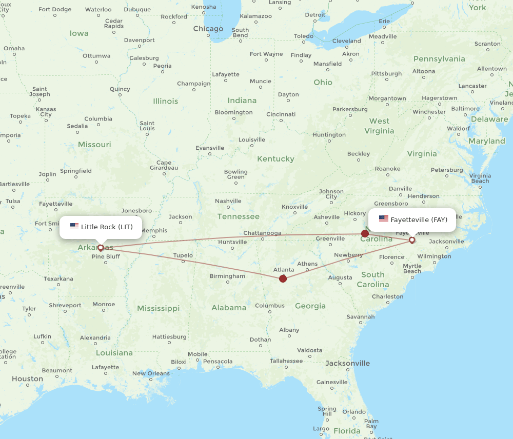 LIT-FAY flight routes
