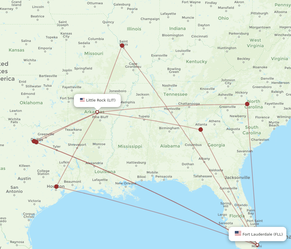 LIT to FLL flights and routes map