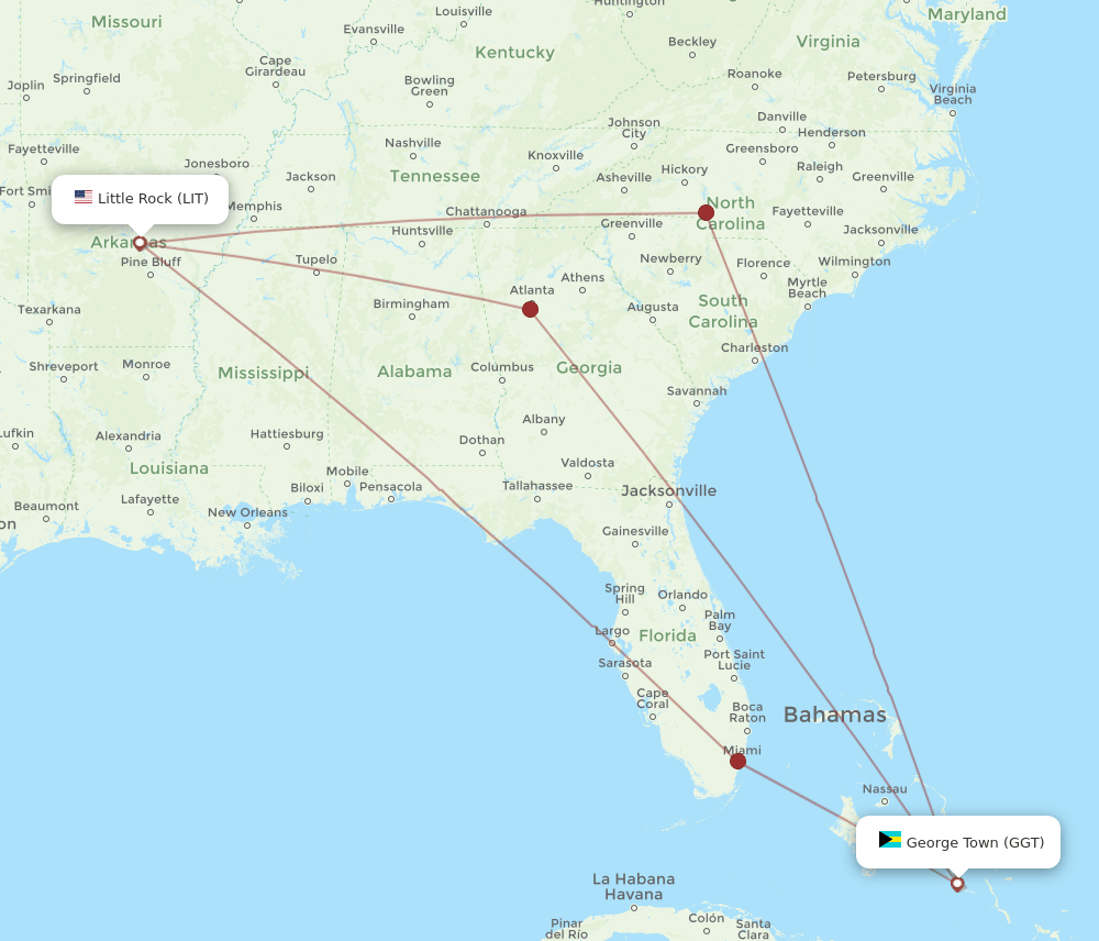 LIT-GGT flight routes