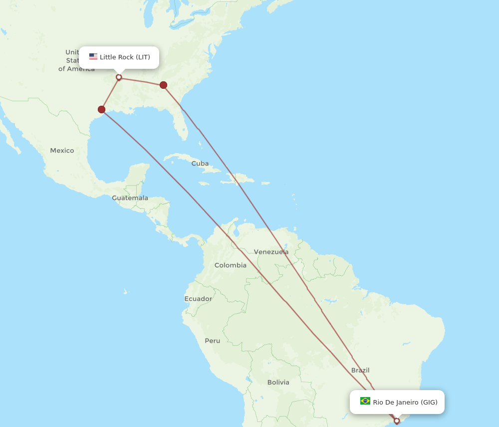 LIT-GIG flight routes