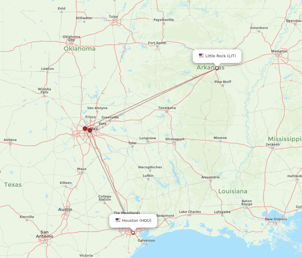 LIT-HOU flight routes