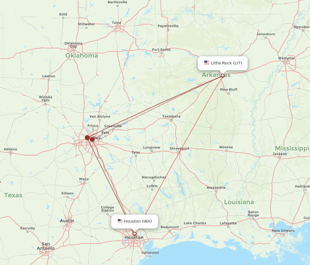 LIT-IAH flight routes