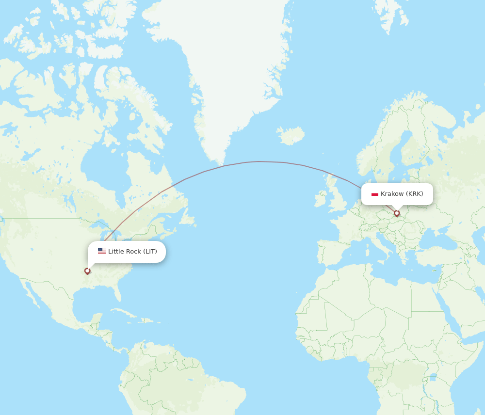 LIT to KRK flights and routes map
