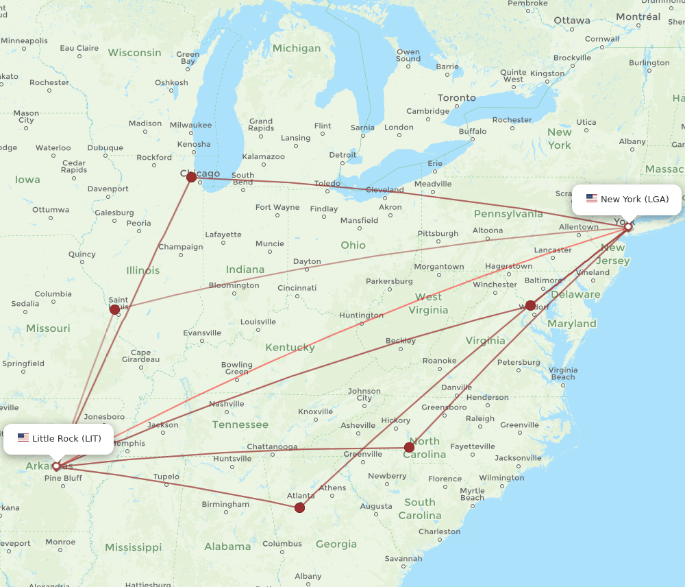 LIT-LGA flight routes