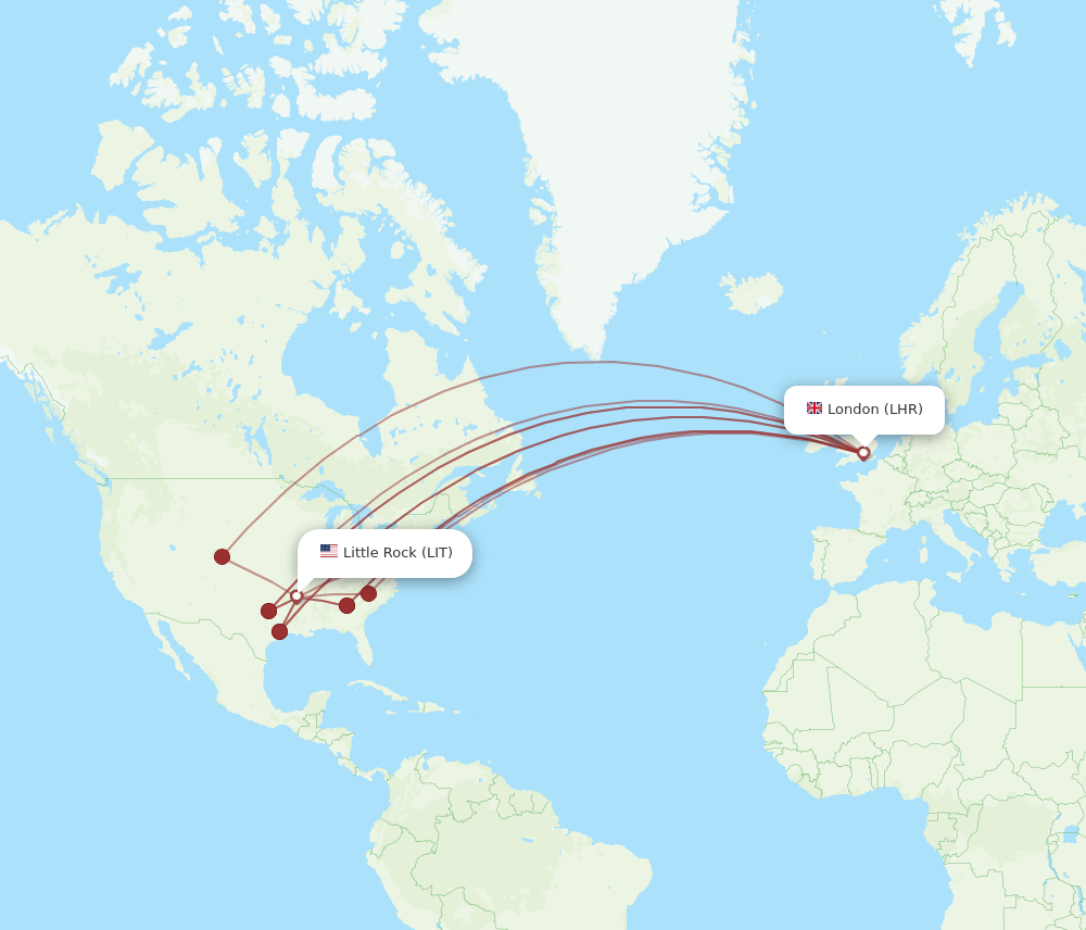 LIT to LHR flights and routes map