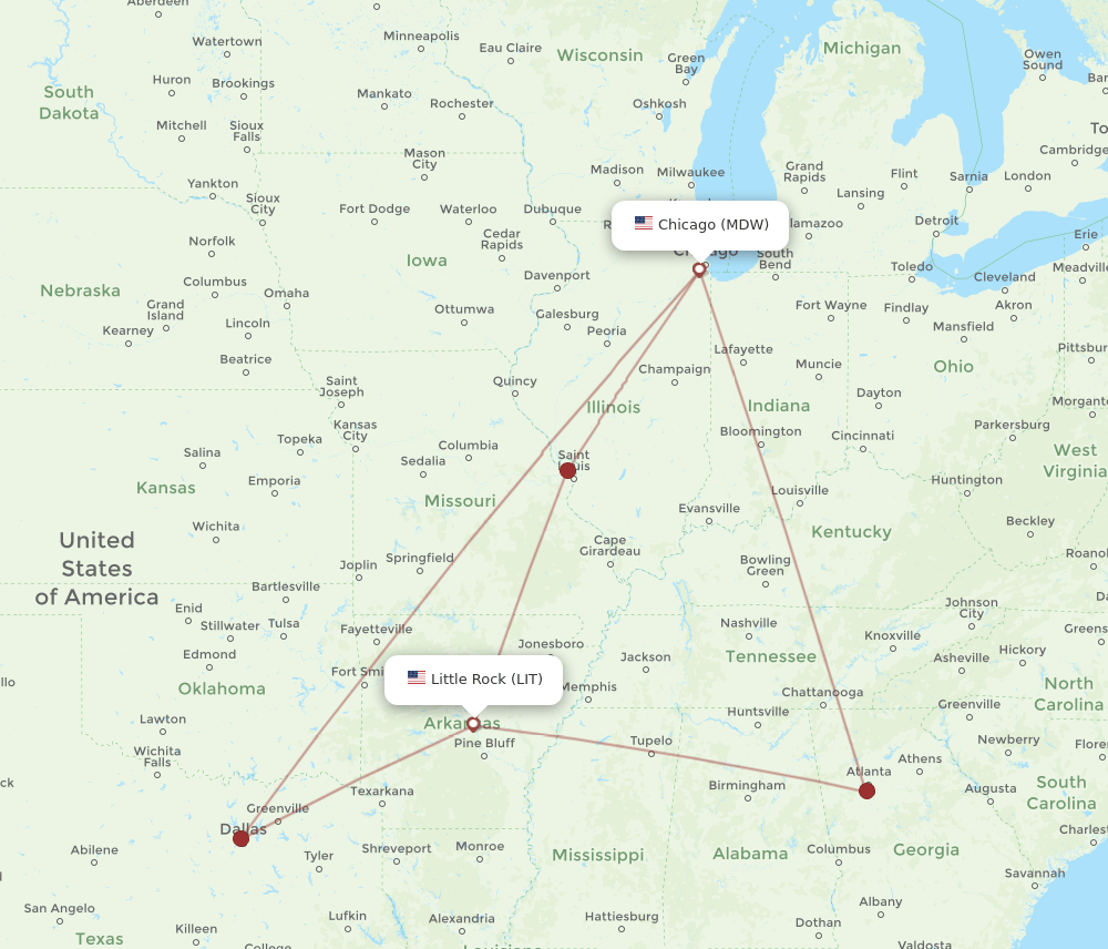 LIT-MDW flight routes
