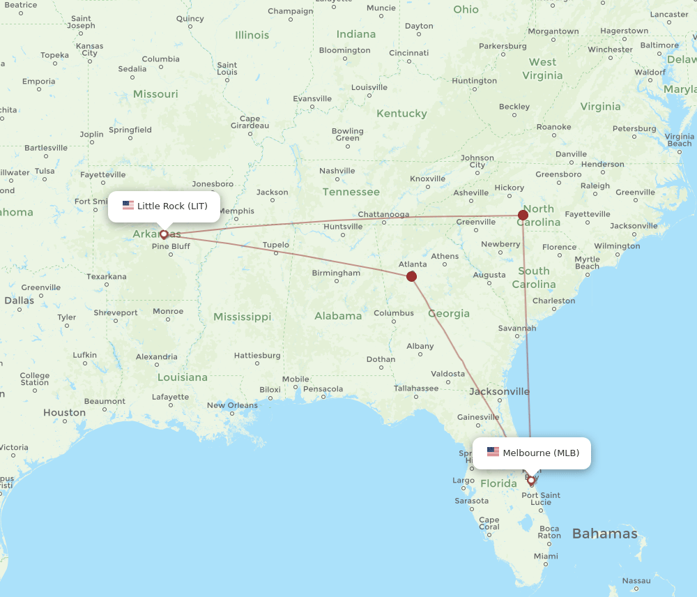 LIT-MLB flight routes