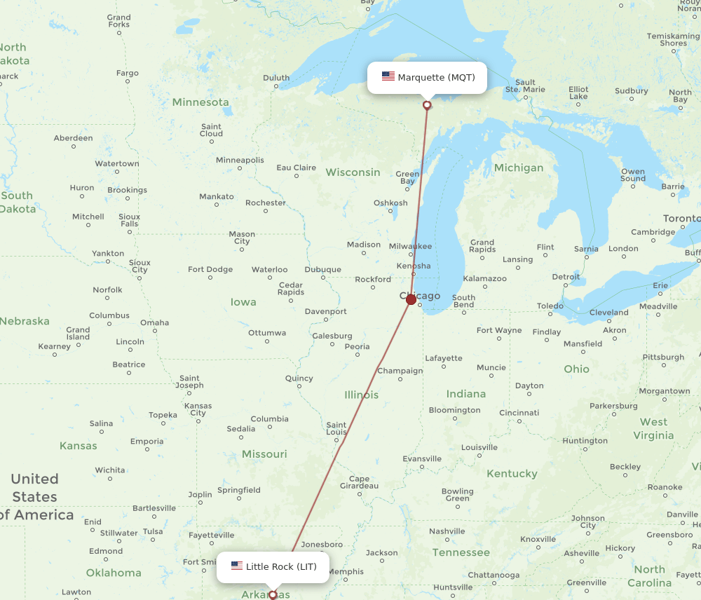 LIT to MQT flights and routes map