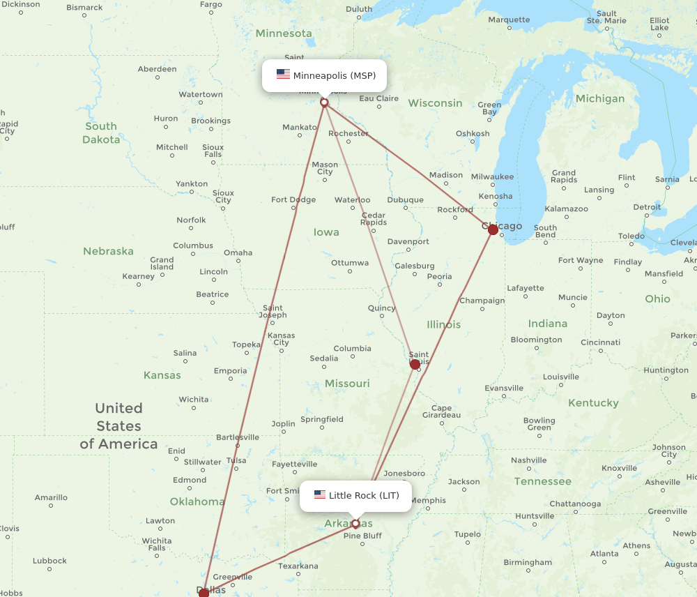 LIT-MSP flight routes