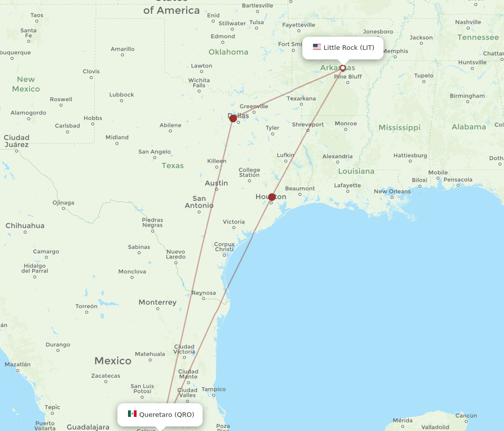 LIT-QRO flight routes