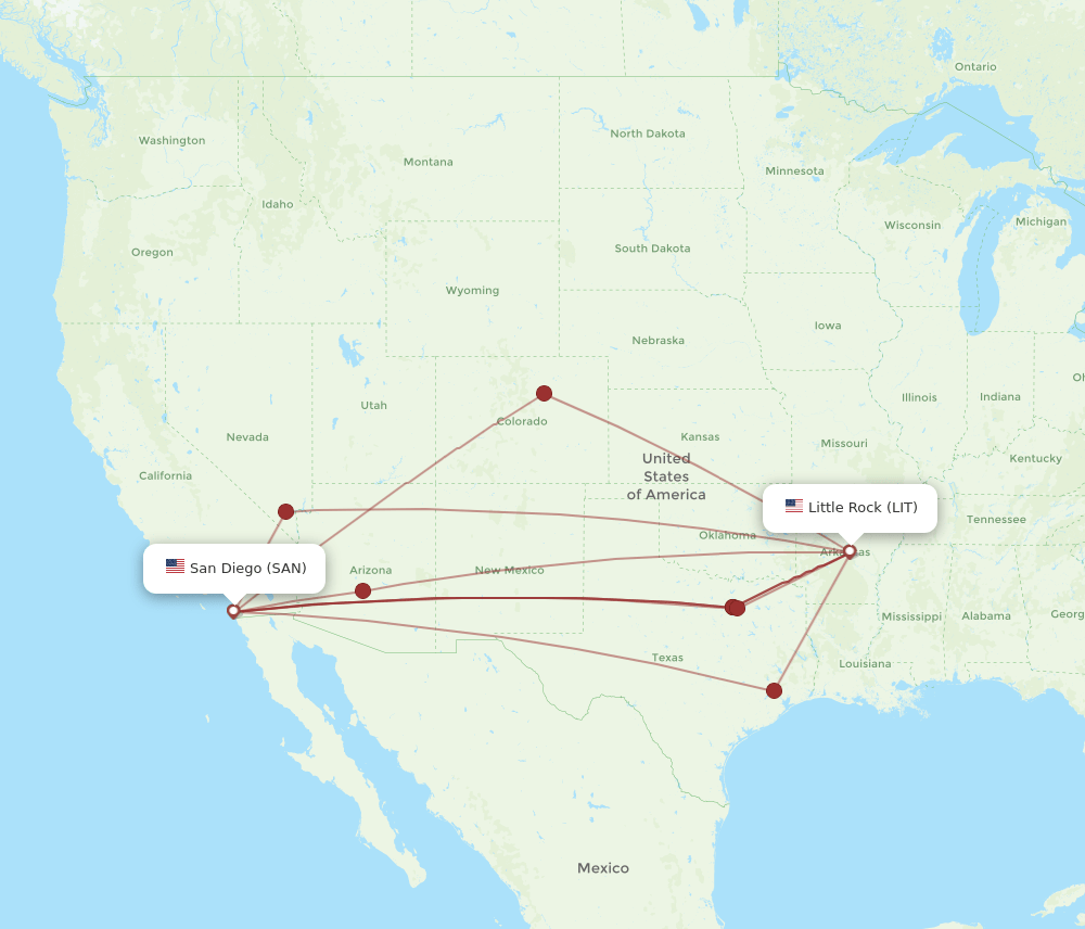 LIT-SAN flight routes