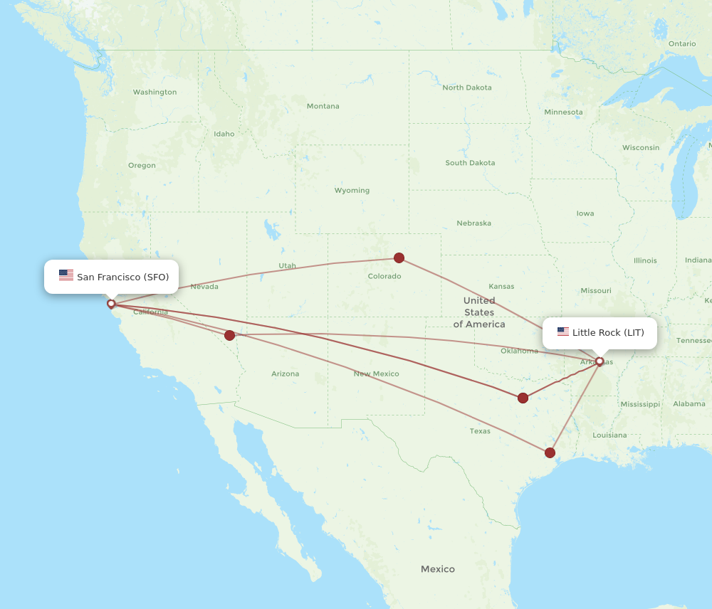 LIT to SFO flights and routes map
