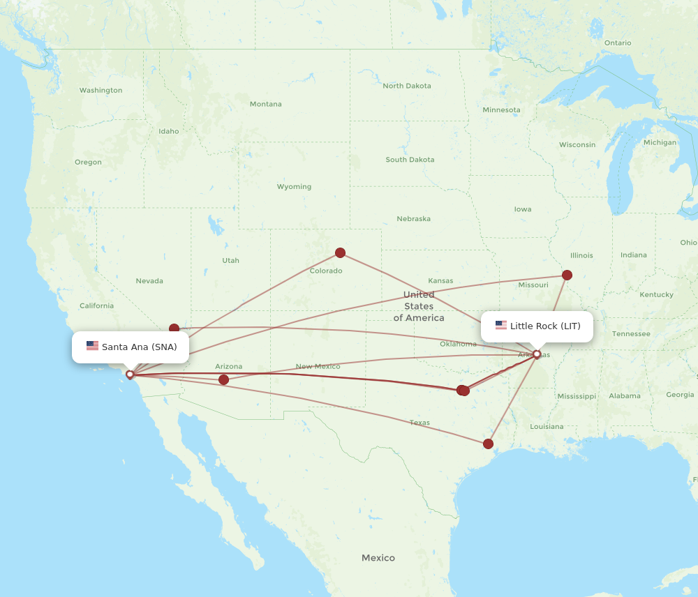 LIT to SNA flights and routes map