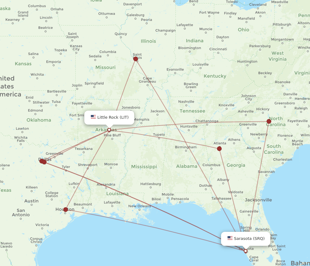 LIT-SRQ flight routes