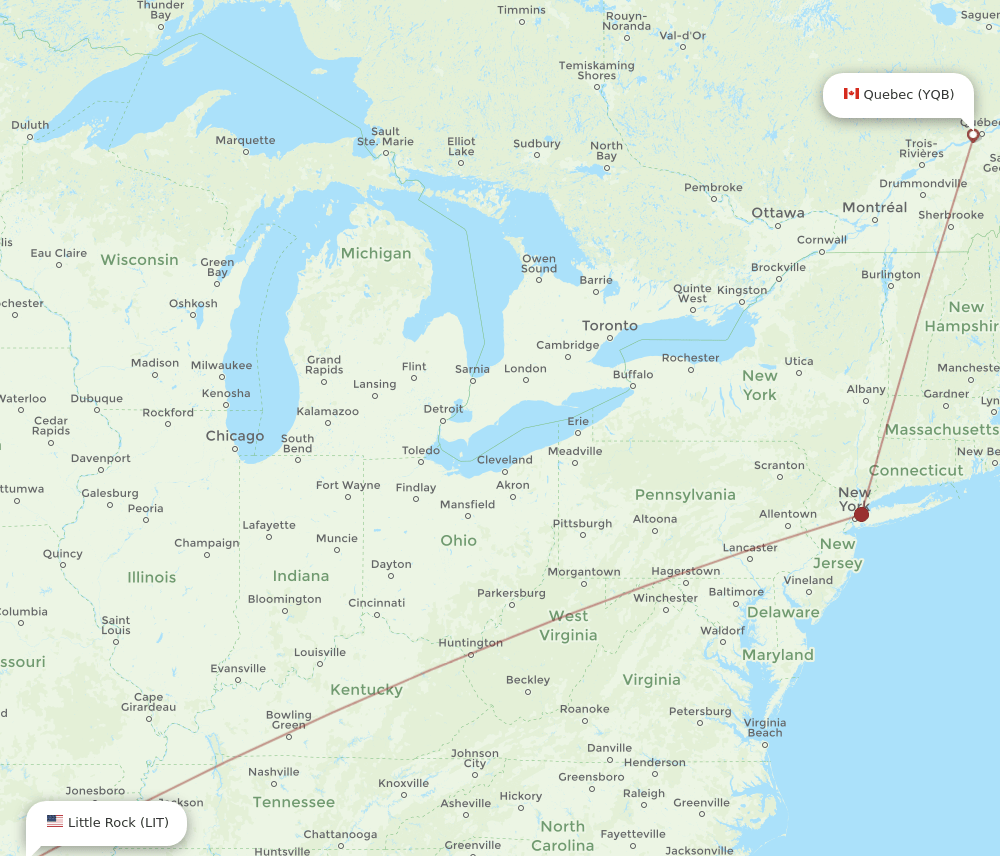 LIT-YQB flight routes