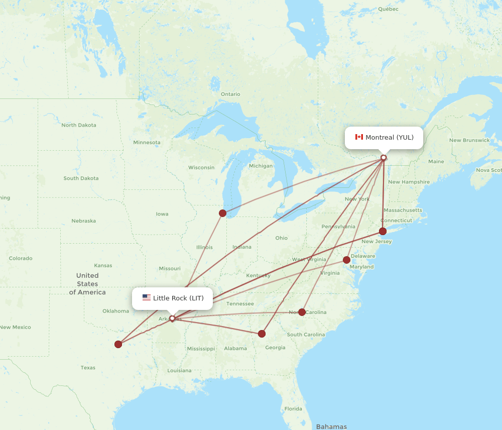 LIT-YUL flight routes
