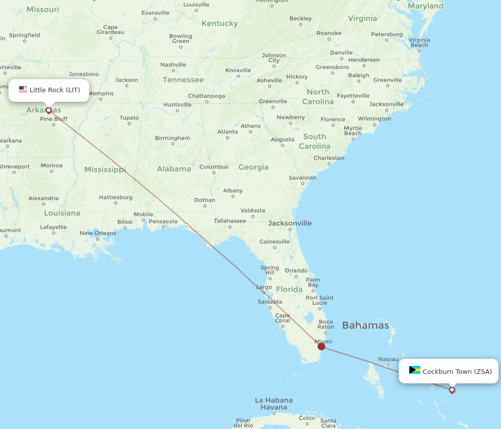 LIT-ZSA flight routes