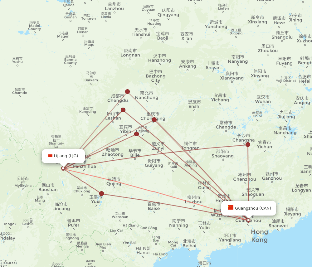 LJG to CAN flights and routes map