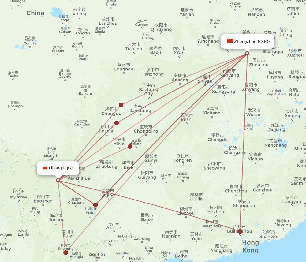 LJG to CGO flights and routes map