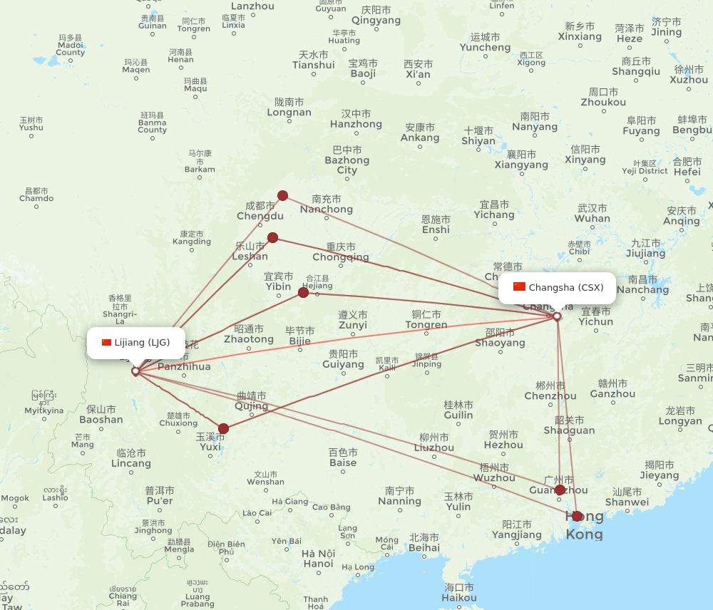 LJG-CSX flight routes