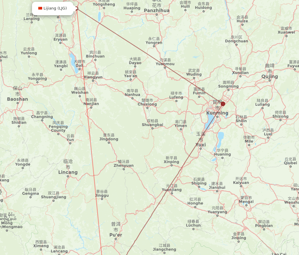 LJG to JHG flights and routes map